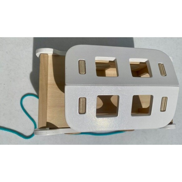 Wooden Noah's Ark Pull Toy Boat Animal Shape Sorter Painted Bible Story Toddler - Picture 9 of 16